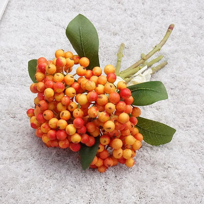 Elegant 5-Stem Faux Rowan Berry Bouquet - Realistic Decorative Flowers for Home Décor, Wedding Arrangements, and Photography Props