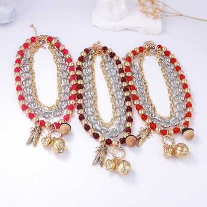 Bohemian Multi-Layered Charm Necklace featuring Unique Chain, Colorful Glass Beads, and Alloy Insect Pendant – Perfect for Casual Wear and Fashion Statements