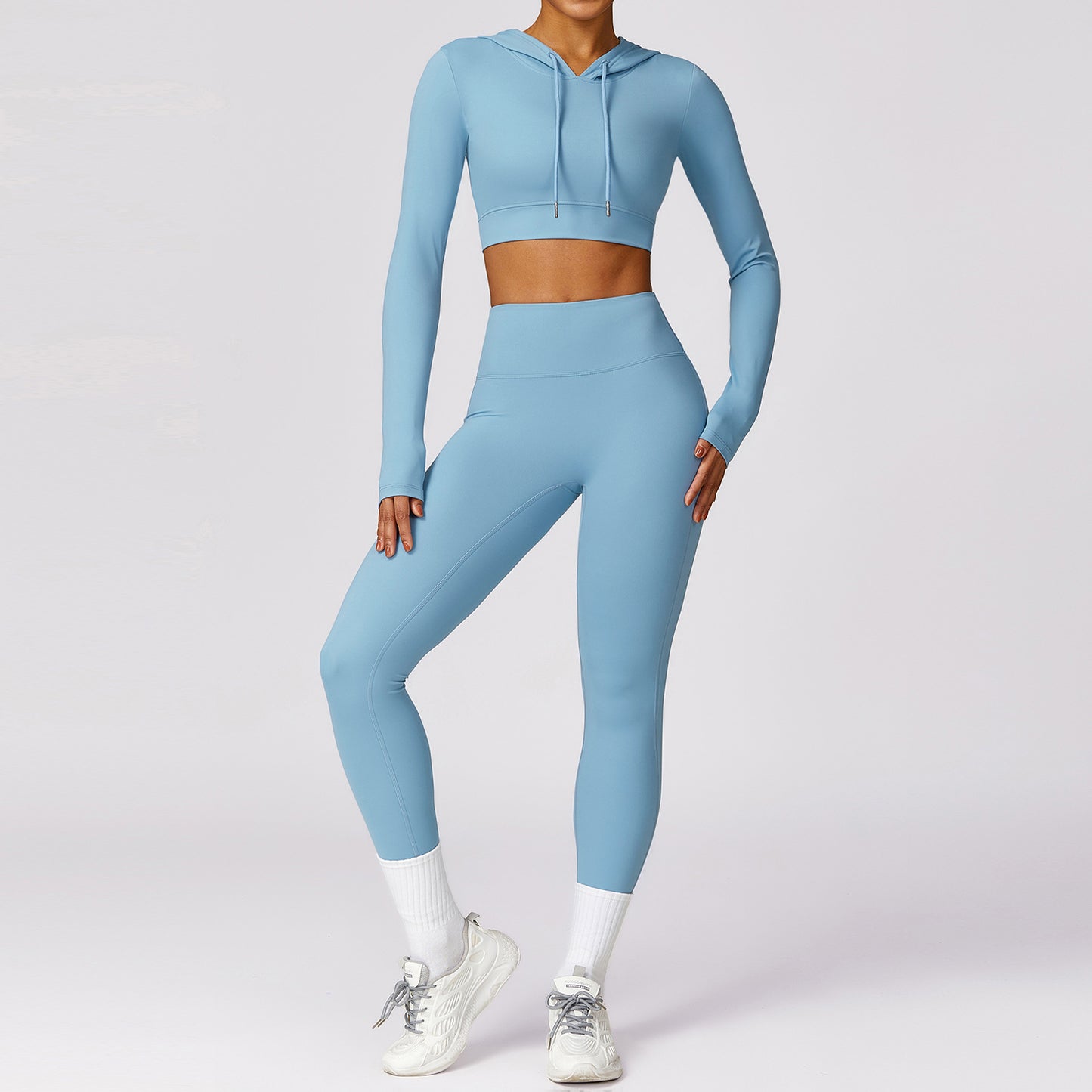 Women's Quick Dry Long Sleeve Yoga Set for Winter Outdoor Running and Fitness Model 8579