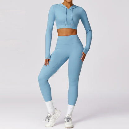 Women's Quick Dry Long Sleeve Yoga Set for Winter Outdoor Running and Fitness Model 8579