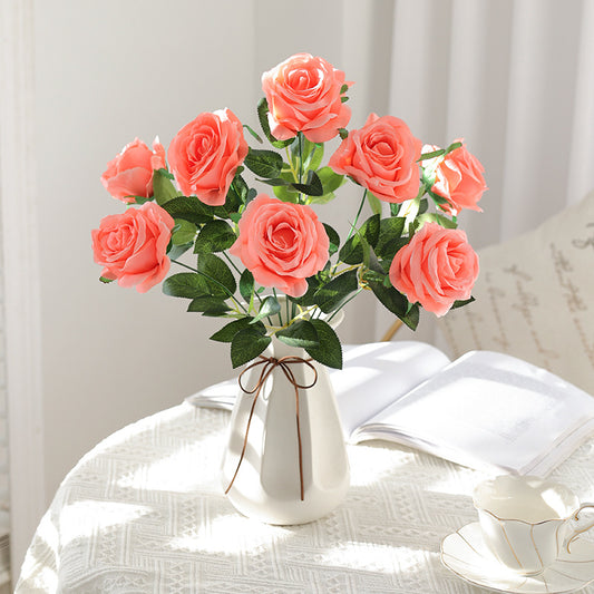 Stunning 9-Head Artificial Rose Bouquet for Weddings, Home Décor, and Outdoor Events - Perfect for Brides, Hotels, and Floral Arrangements!