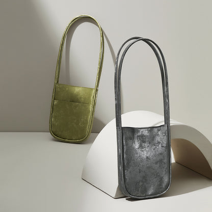 Luxurious Satin and Leather Mini Handbag Vintage Inspired Vertical Shoulder Bag with Elegant Design for Chic Everyday Wear