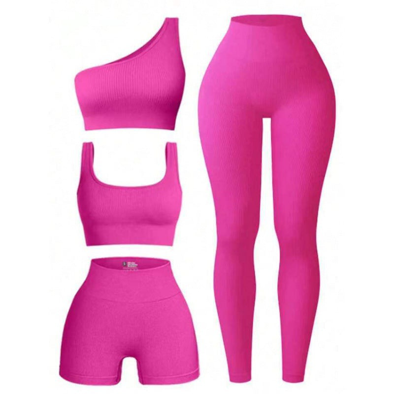 Seamless Ribbed Yoga Bra and Peach Bottom Short and Long Pant Set Fitness Outfit for Workout Enthusiasts