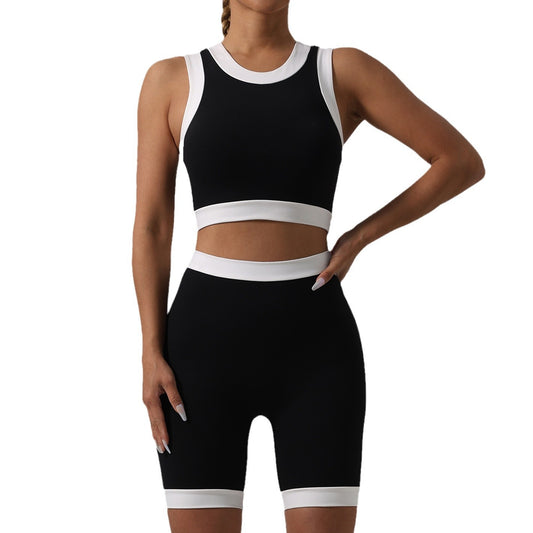 Color Block Athletic Set Sleeveless Yoga Tank Top Shorts No Cups for Comfort in Your Workout