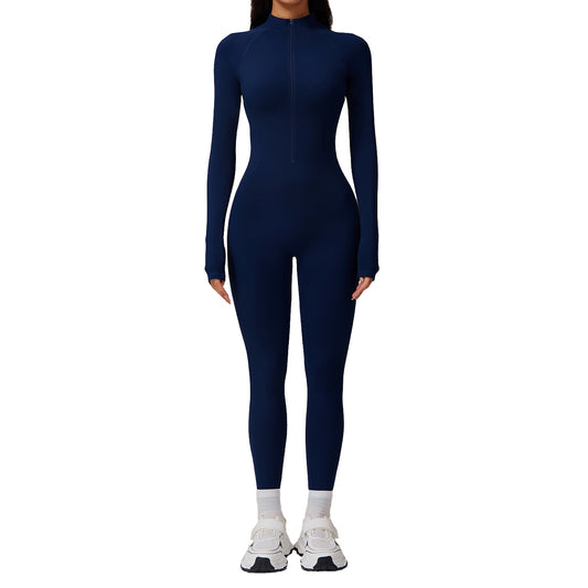 Warm Fleece Lined Yoga Bodysuit for Outdoor Activities Comfortable Form Fitting and for Running Fitness Model 9069