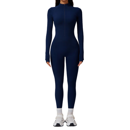 Warm Fleece Lined Yoga Jumpsuit for Outdoor Activities and Comfortable Fitted Bodysuit for Running and Fitness Model 9069