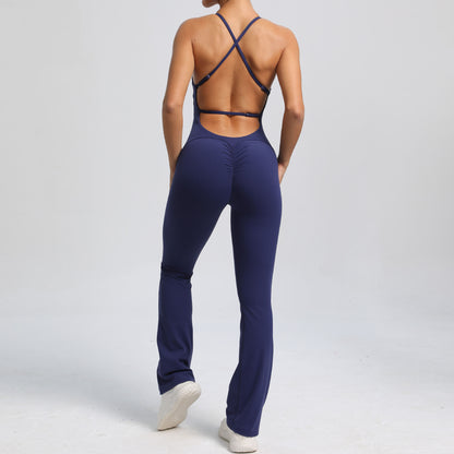 Adjustable Strap Beautiful Back Bodysuit for Peach Butt Yoga Jumpsuit and Fitness Wear with Flared Legs for Comfort and Flexibility