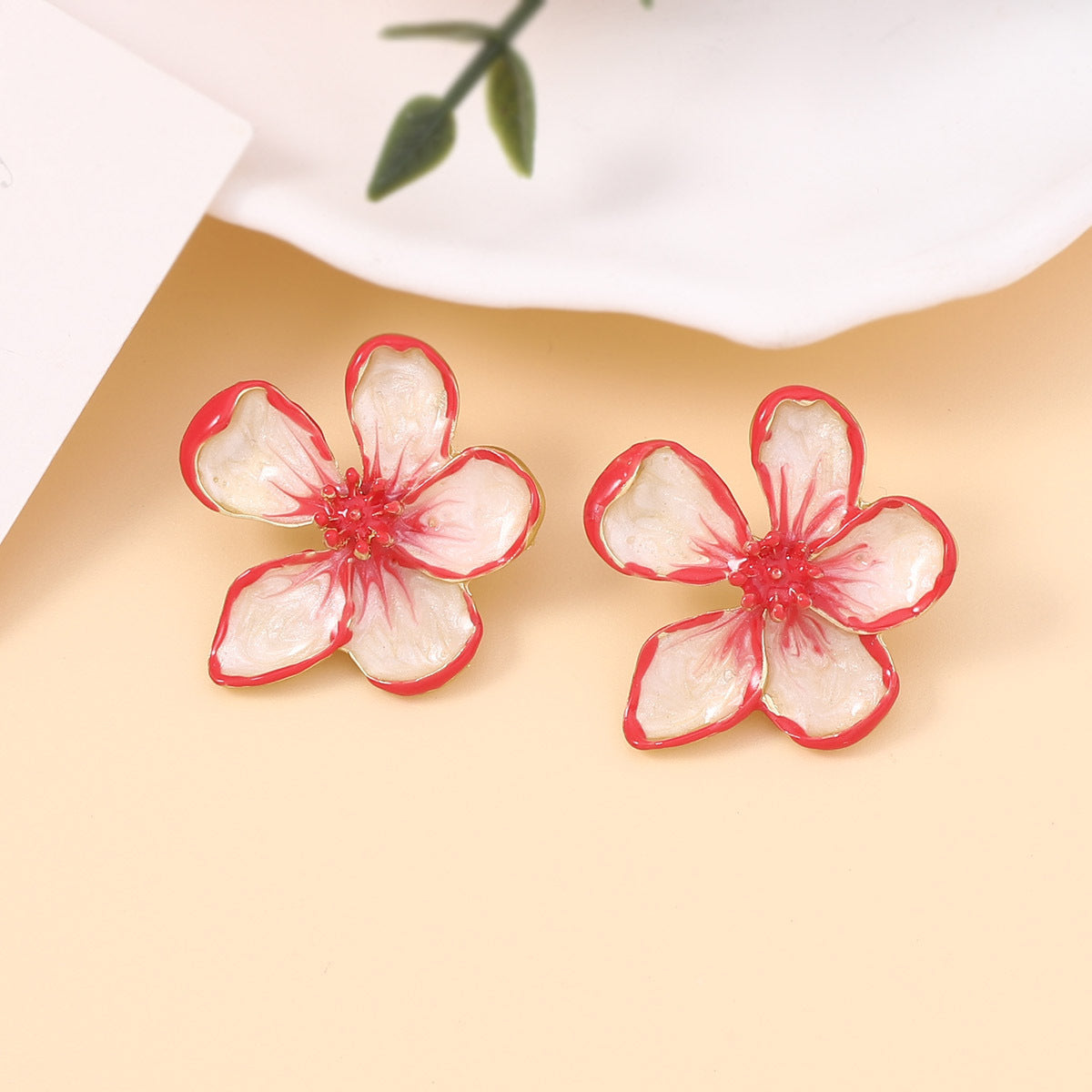 Elegant Enamel Flower Stud Earrings with Unique Design | Minimalist Chic Accessory for Distinctive Style