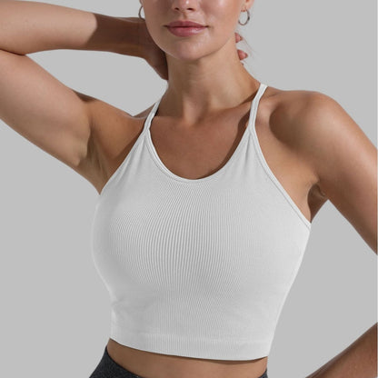 Seamless Yoga Sports Tank Top for Women Push Up Bralette with Ribbed Design Shockproof Support for Outdoor Workouts and Fitness Activities