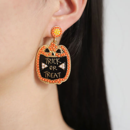 Creative Halloween-Inspired Cartoon Owl Letter Beaded Alloy Earrings - Stylish and Versatile Accompanying Accessory for Any Outfit!