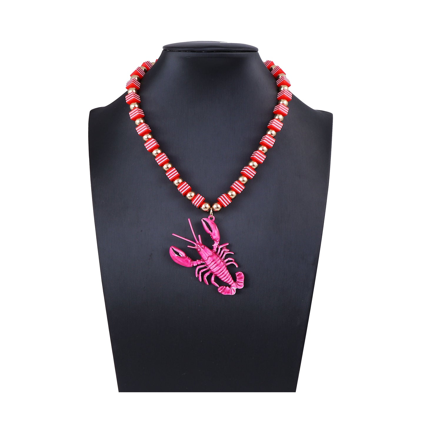Chic Summer Ocean-Inspired Handcrafted Colorful Beaded Alloy Lobster Pendant Necklace for Women - Versatile and Stylish Accessory