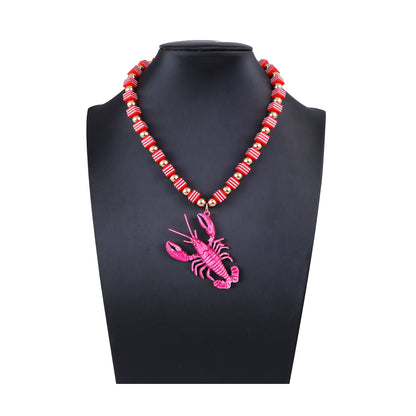 Chic Summer Ocean-Inspired Handcrafted Colorful Beaded Alloy Lobster Pendant Necklace for Women - Versatile and Stylish Accessory