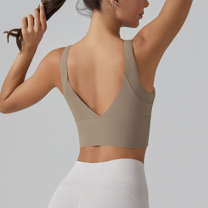 Yoga Bra with Fixed Integrated Cup and V Back Design High Support Sports Tank for Intense Workouts and Fitness