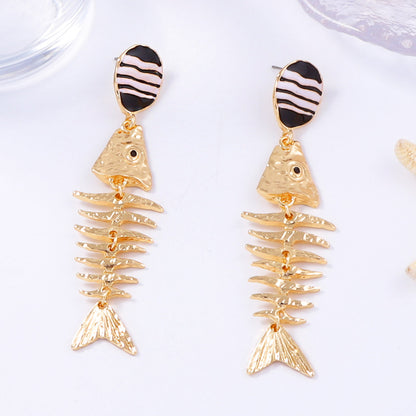 Unique Vintage-Inspired Alloy Drip Oil Fishbone Earrings - Perfect for Ocean Getaways and Relaxing Vacations