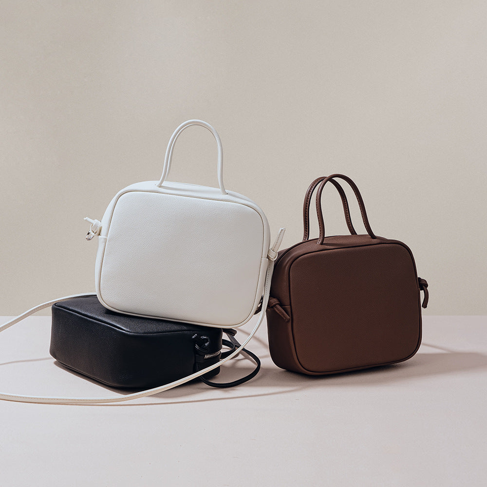 Tofu Bag Japanese Inspired Casual Minimalist Handbag Made from Grain Leather Versatile Shoulder Crossbody Bag for Everyday Use