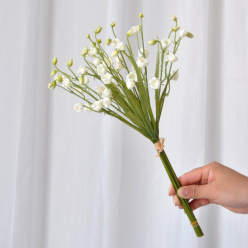 Elegant Lily of the Valley Faux Flower Bouquet - Hand-Tied Bellflower Decorative Arrangement for Home Décor, Fresh and Soft Aesthetic, Perfect for Weddings and Special Events