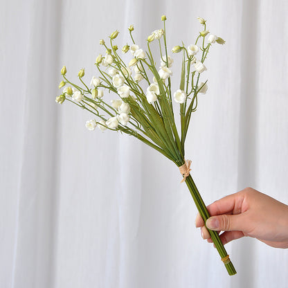 Elegant Lily of the Valley Faux Flower Bouquet - Hand-Tied Bellflower Decorative Arrangement for Home Décor, Fresh and Soft Aesthetic, Perfect for Weddings and Special Events