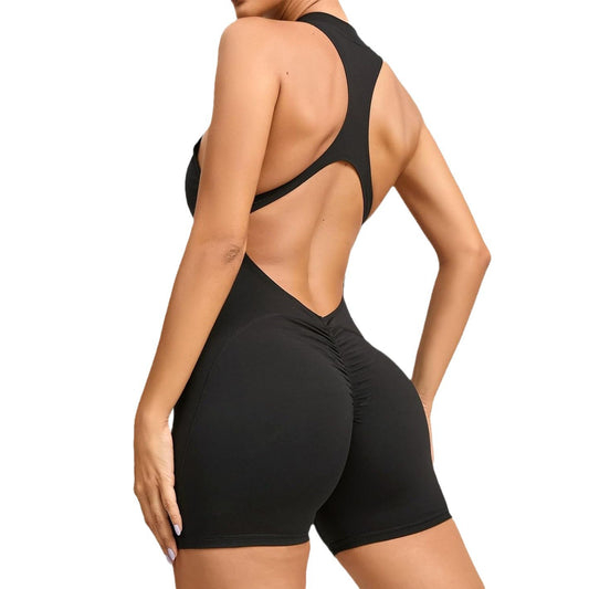 Yoga Half Open Back Bodysuit with Butt Lifting and Tummy Control Shorts Comfortable Fitness Wear for Active Women