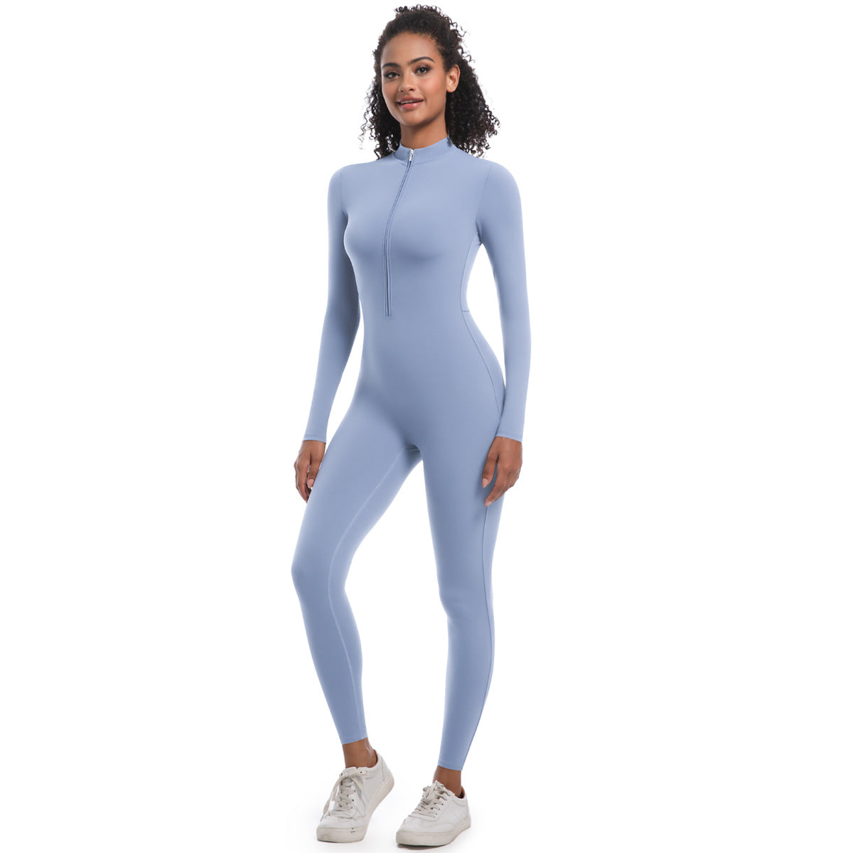 Women's Zipper Long Sleeve Yoga Jumpsuit Quick Dry High Intensity Workout Bodysuit for Running and Fitness