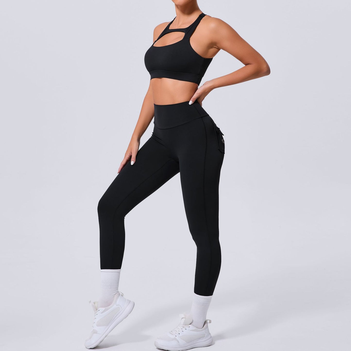 Winter Pocket Style High Waist Yoga Set Two Piece Fitness Outfit for Running and Exercising for Cold Weather