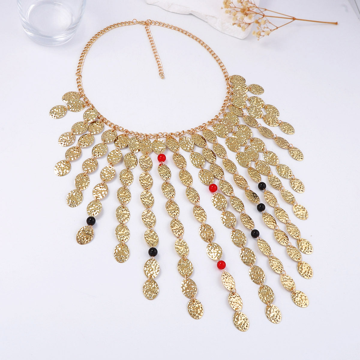 Chic Geometric Metal Circle Pendant Necklace with Tassel for Women -  Lightweight Punk Style Statement Jewelry