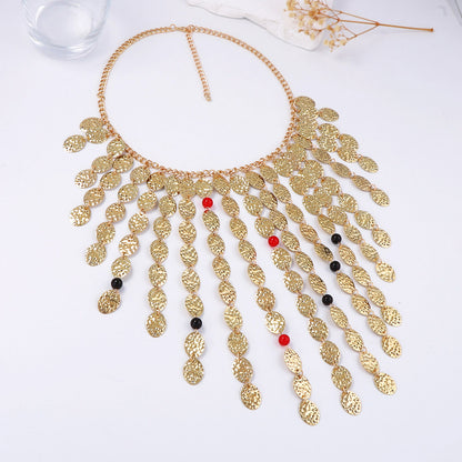 Chic Geometric Metal Circle Pendant Necklace with Tassel for Women -  Lightweight Punk Style Statement Jewelry