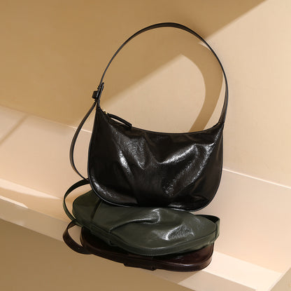 Crystal Oil Wax Cowhide Tote Bag for Women Chic Crossbody for Commuting Versatile Handbag with Luxe Design