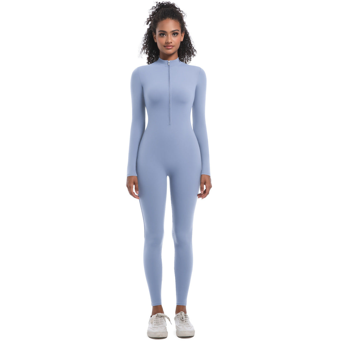 High Performance Zip Up Long Sleeve Yoga Bodysuit Workout Ensemble for Intense Running and Fitness with Design