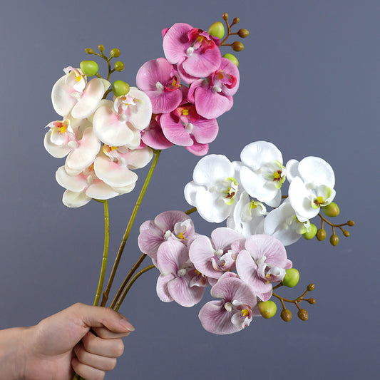 Realistic Artificial Orchid with Moisture-Infused Touch – 5-Head Short Stem Phalaenopsis Orchid for Weddings and Elegant Home Decor