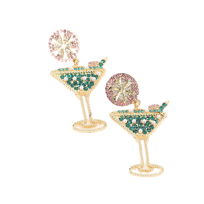 Chic Wine Glass-Shaped Earrings with Stunning Jewel Accents and Elegant Pearl Drop - Versatile Alloy Design for Any Occasion