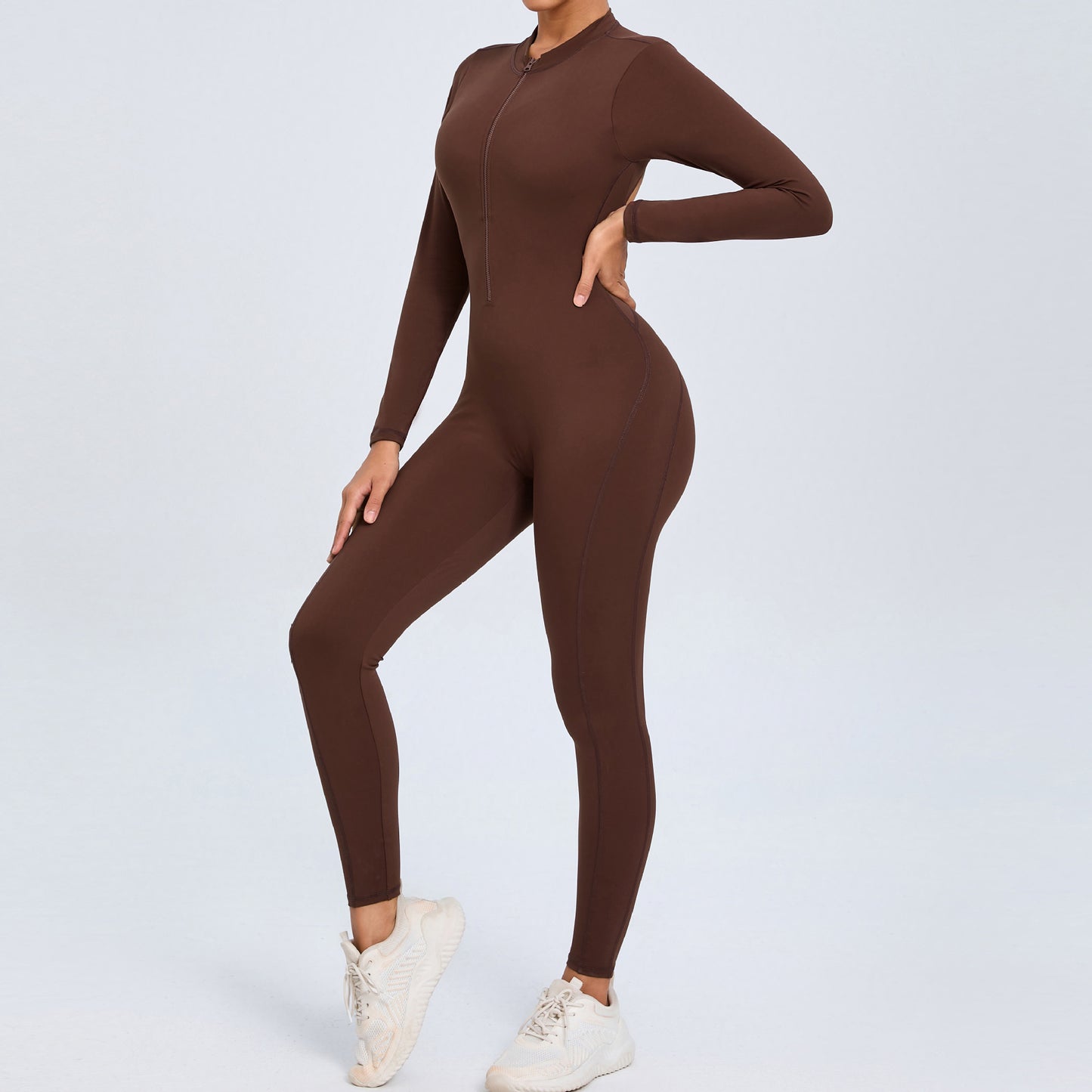 Zip Up Long Sleeve Yoga Jumpsuit for Women Comfortable and Versatile Fitness Bodysuit with Long Pants for Gym and Outdoor Wear