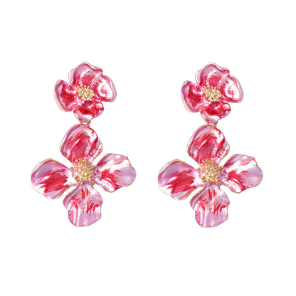 Unique and Artistic Alloy Stainless Steel Floral Ear Studs with Elegant Watercolor Design - Lightweight and Trendy Women's Earrings