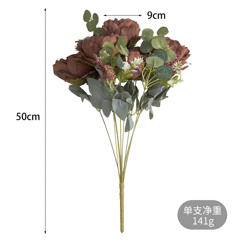 Stunning Faux Peony Flower Bouquet for Home Decor – 9-Head Silk Flower Arrangement, Perfect Prop for Photography Studios and Living Room Displays