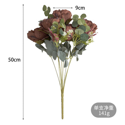 Stunning Faux Peony Flower Bouquet for Home Decor – 9-Head Silk Flower Arrangement, Perfect Prop for Photography Studios and Living Room Displays