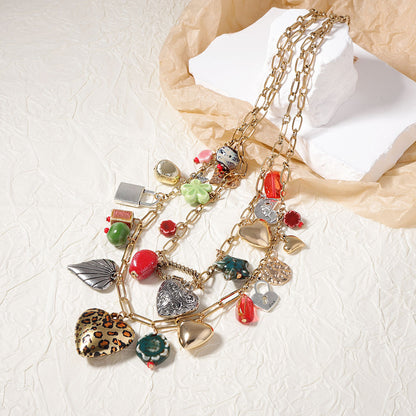 Bohemian Vintage Vacation-Inspired Layered Alloy Pendant Necklace - Versatile Dual-Layer Design for Effortless Casual Style