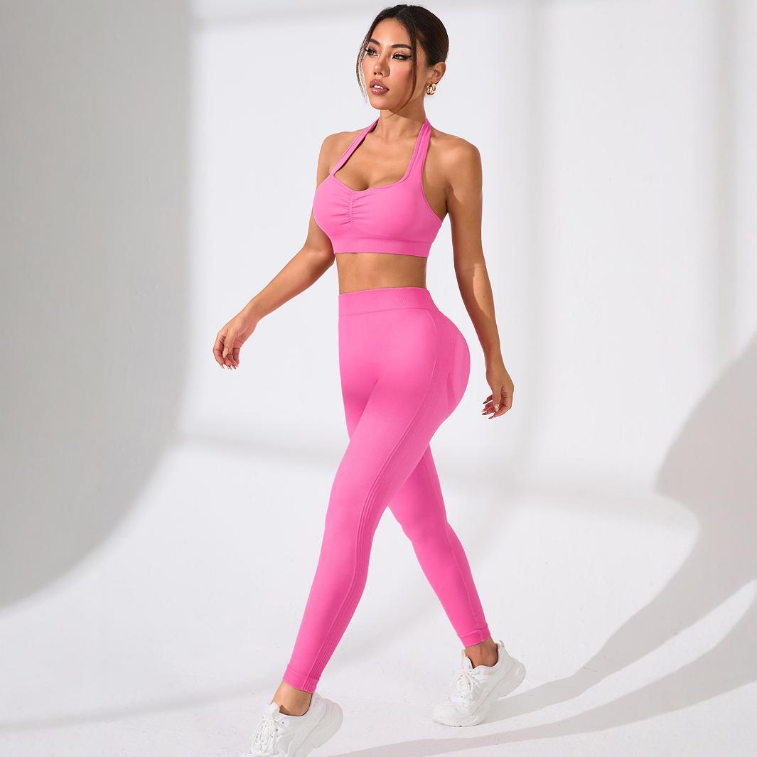 Seamless Yoga Outfit Set High Performance Sports Bra and V Cut Leggings for and Peachy Rear Lift