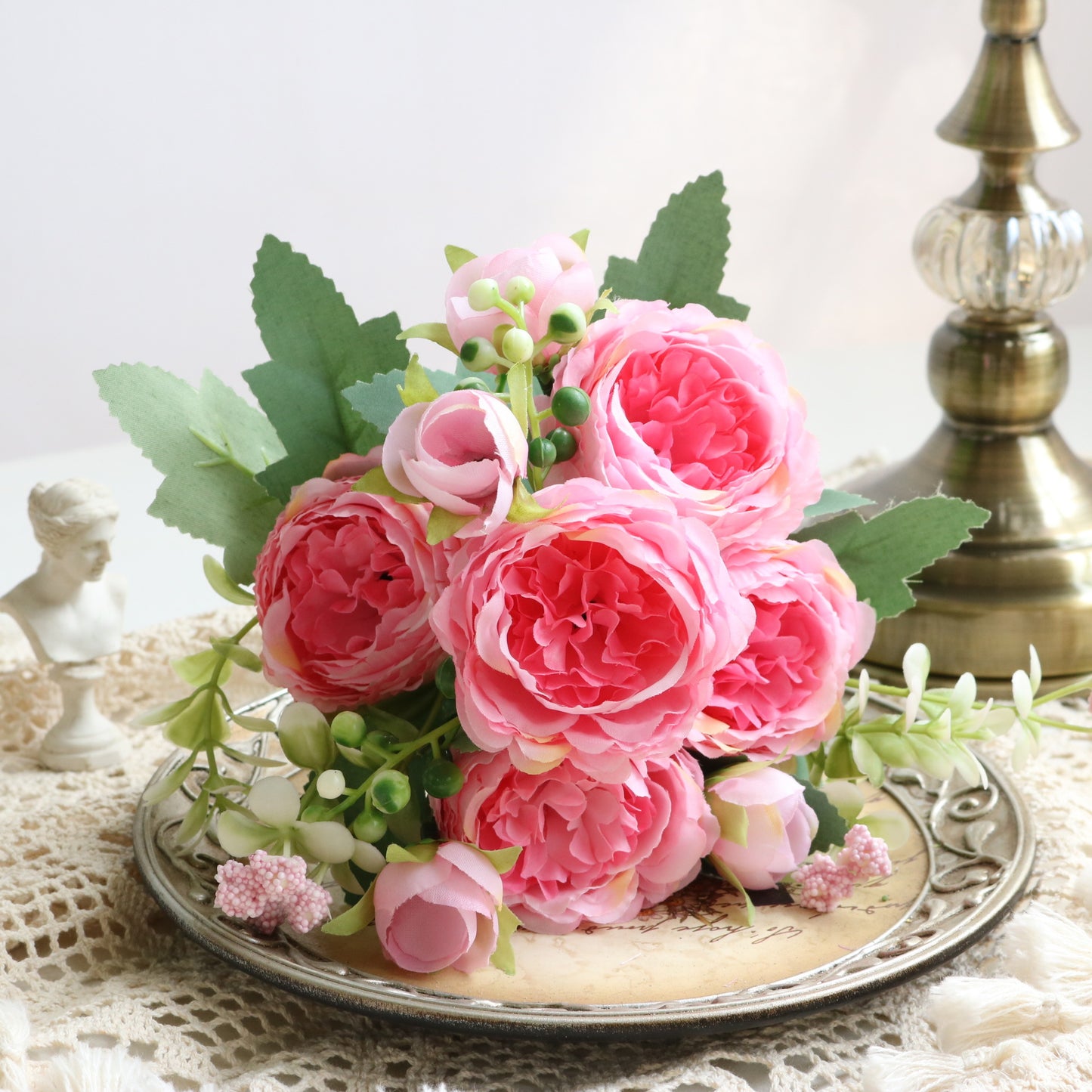 Realistic 5-Head Mini Rose Bouquet – Korean-Style Faux Peony and Persian Rose Arrangements for Home Decor and Wedding Enhancements