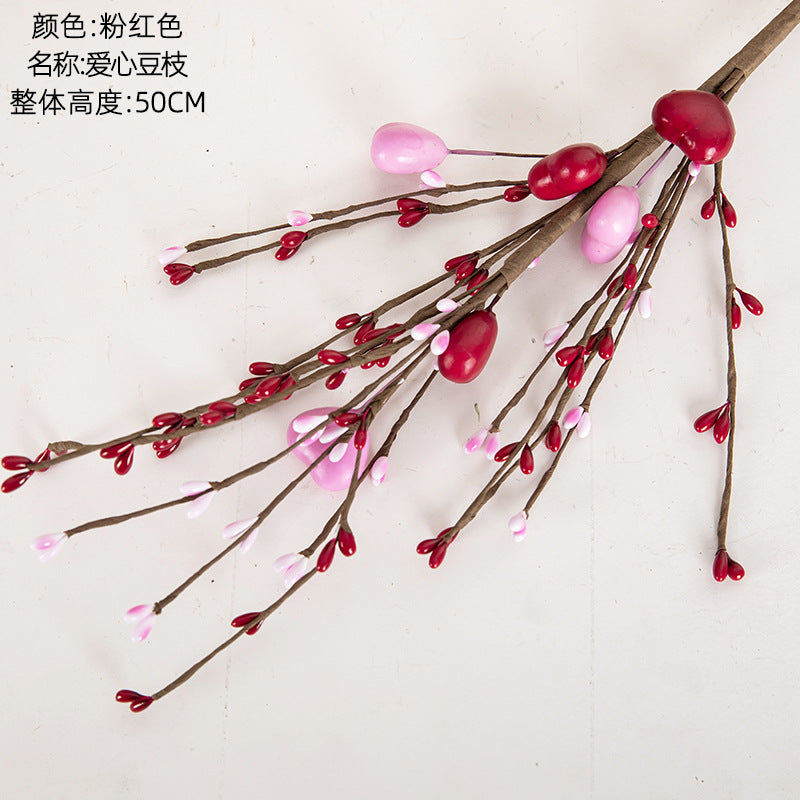 Love Heart Bean Branches - Valentine's Day & Spring Festival Artificial Flowers for Home Decor - Perfect for Weddings & Special Celebrations (CL02001)