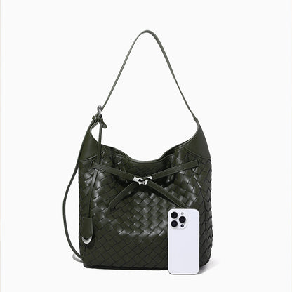 Genuine Leather Handwoven Large Capacity Crossbody Bag Commuter Tote and Casual Shoulder Bag for Women