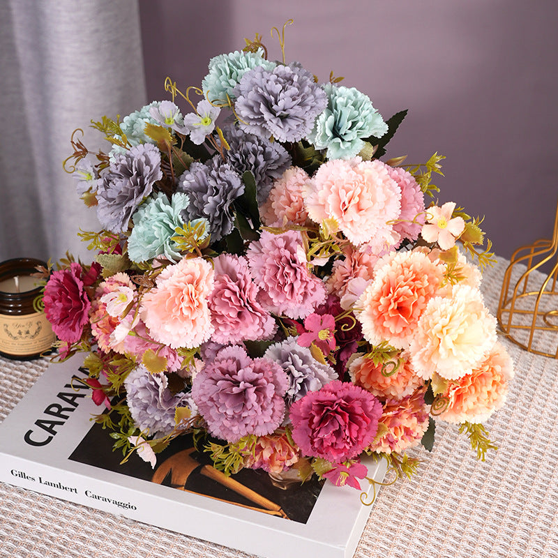 Realistic Faux Carnation Flower Bouquet - Perfect 5-Head Carnation Arrangement for Mother's Day Gift and Home Décor Enhancement