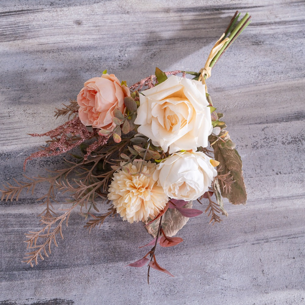 Charming Rose and Dandelion Faux Flower Bouquet for Home Décor - Elegant Wall Hanging Decoration and Bridal Hand Tied Arrangement - CF01339