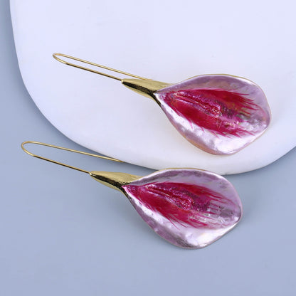 Stylish Long Alloy Drop Oil Floral Earrings - Unique and Creative Design for Effortless Elegance