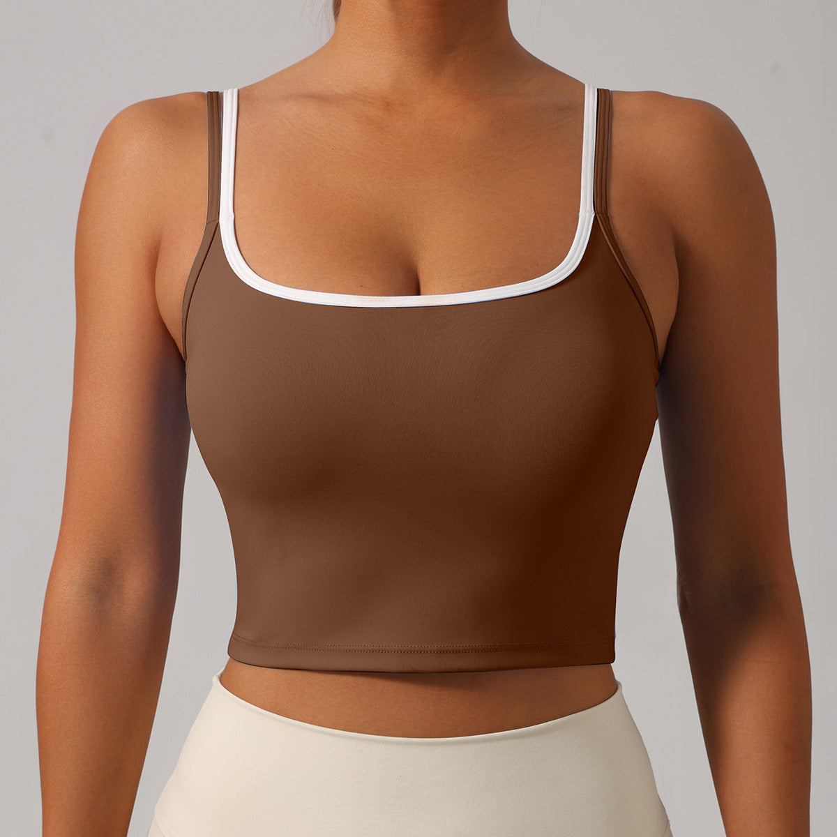 Chic Color Block Bralette Style Yoga Tank Top with a Open Back for Active Wear and Casual Outfits