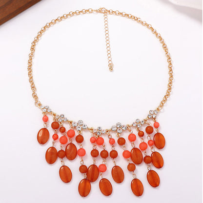 Elegant Resin  Shaped Tassel Necklace and Earring Set - Versatile and Chic Jewelry for Women