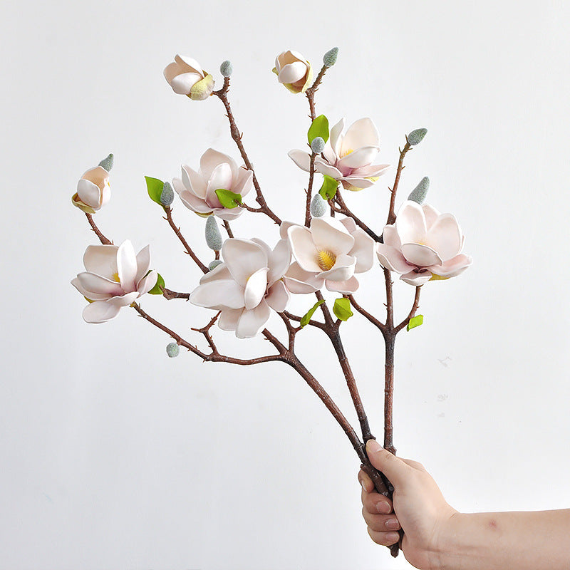 EVA Cotton Magnolia Flower – Lifelike 3-Head Artificial Floral Arrangement for Elegant Tea Rooms and Living Rooms