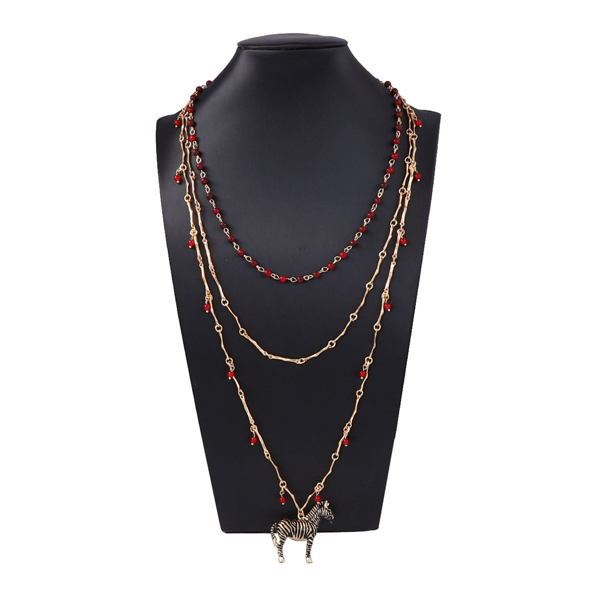 Chic Layered Beaded Chain Necklace with Alluring Zebra Pendant – Stylish and Affordable Luxury Design for Fashion-Forward Women