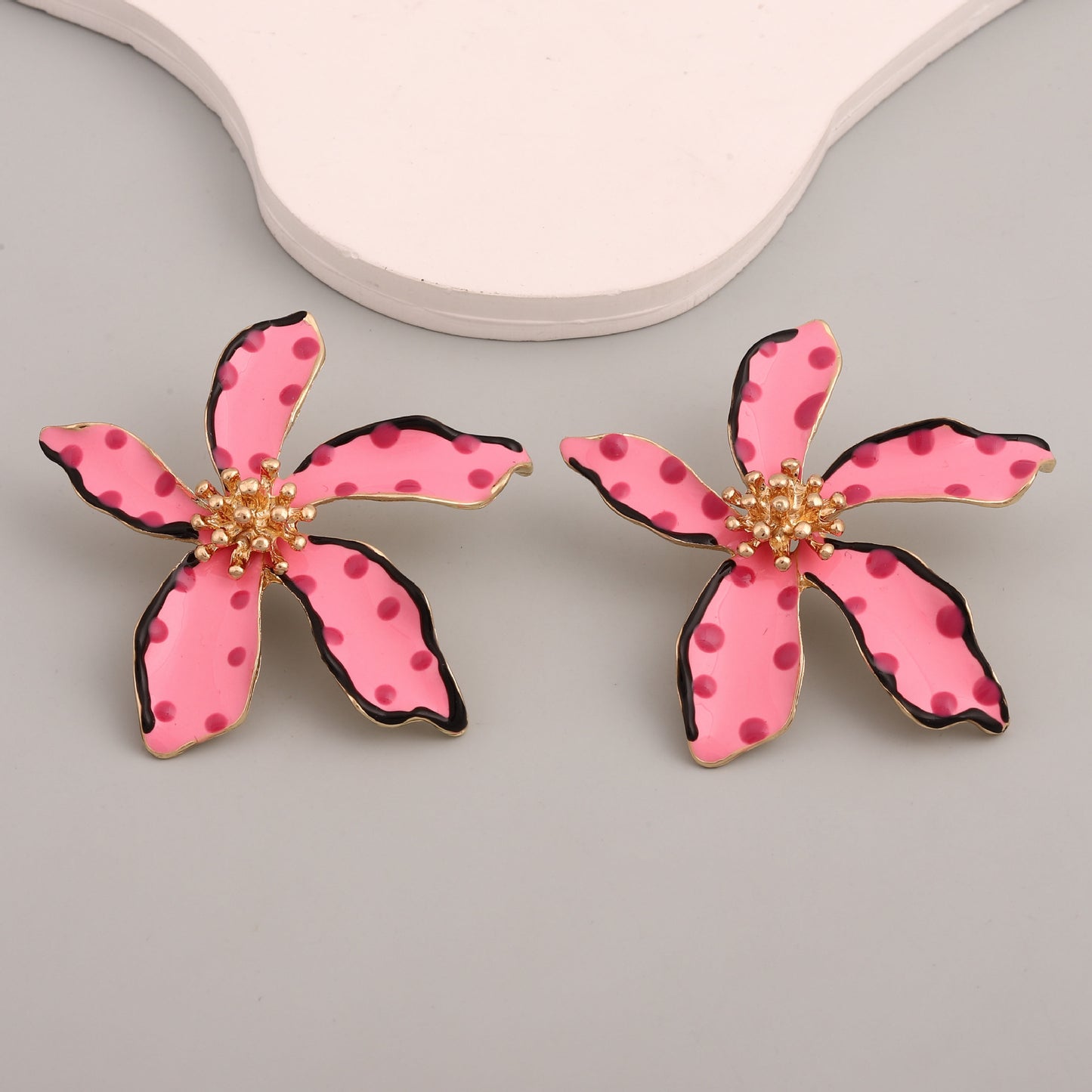 Chic and Unique Drop Oil Flower Earrings - Bold Polka Dot Alloy Jewelry for Women