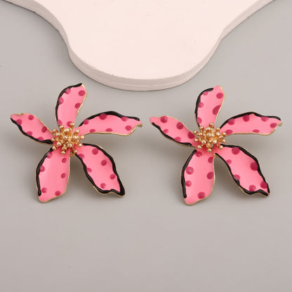 Chic and Unique Drop Oil Flower Earrings - Bold Polka Dot Alloy Jewelry for Women