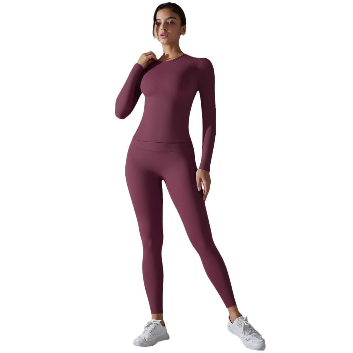 Solid Color Double Sided Fleece High Elastic High Waisted Butt Lifting Yoga Leggings and Top Set for Women for Running and Fitness Training