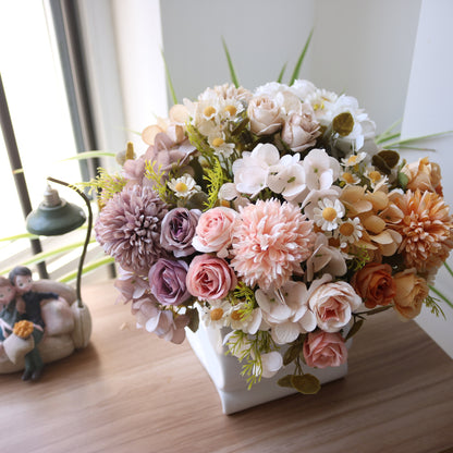 Autumn-Inspired Artificial Daisy and Onion Ball Rose Hydrangea Silk Flowers - Perfect for Home Décor, Weddings, and Photography Props